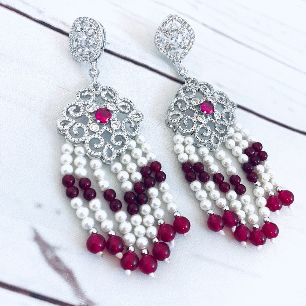 New Crystal CZ Chandelier Earrings Faux Pearl Jewelry
